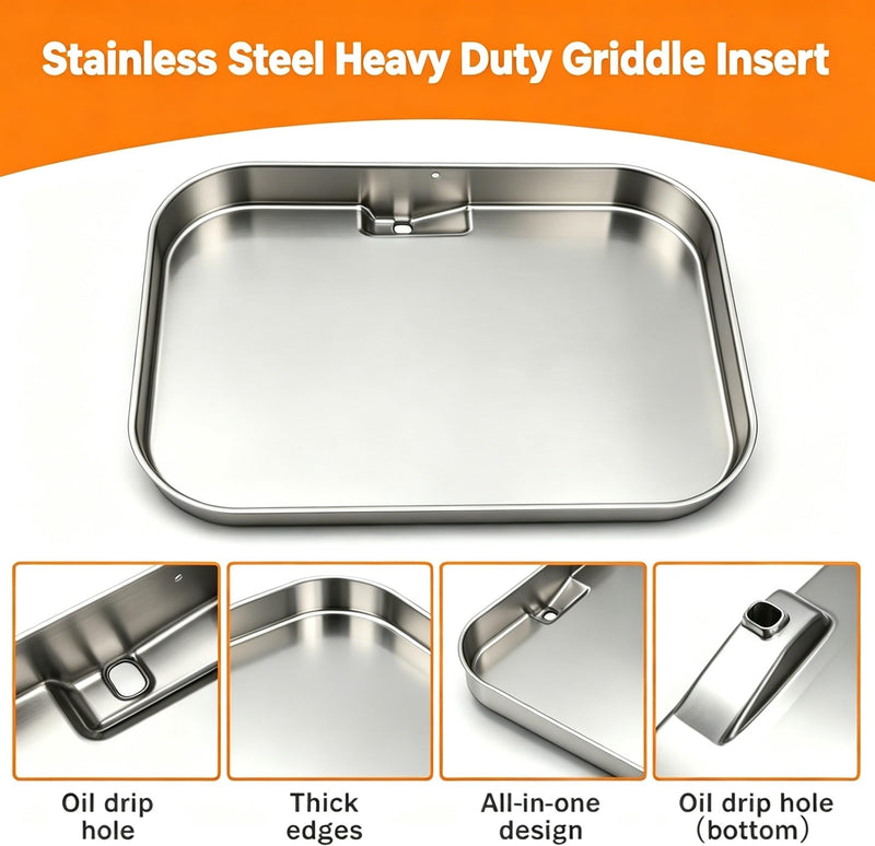 OG701 Griddle Plate Insert for Ninja Woodfire Outdoor Grills OG700 Series, Stainless Steel Griddle Pan for Ninja XSKGRDPLT Woodfire OG701 Grill Accessories 16.8" x 12.3" x 2.1"