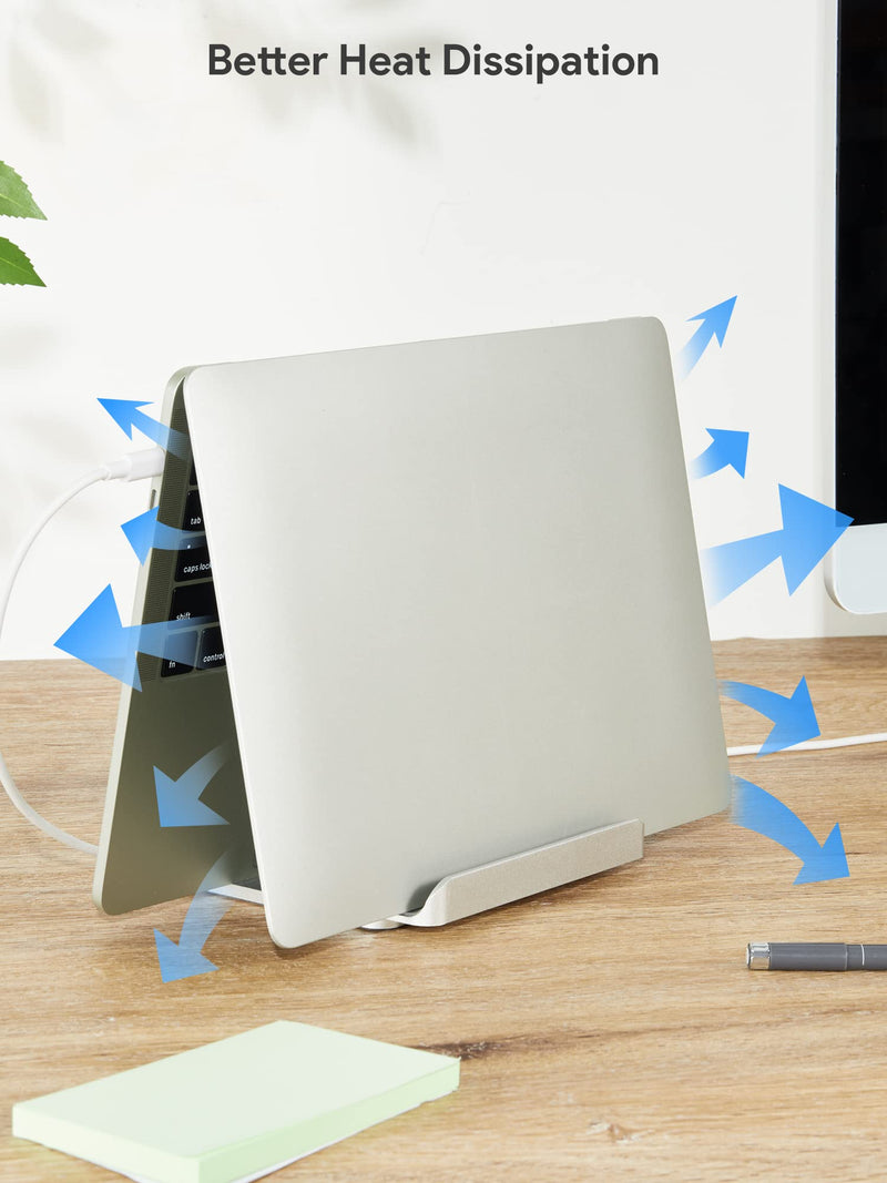 JARLINK 2-in-1 Design Vertical Laptop Stand Holder, Aluminum Laptop Stand for Desk with Adjustable Dock, Space-Saving Organizer Compatible with All MacBook, Samsung, HP, Dell, Chrome Book,Silver Silver 1-1
