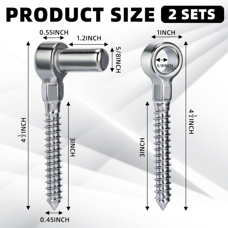Zonon 2 Pair One Piece 304 Stainless Steel Gate Hinges Set, Eye Hinge and Pin Hinge, Screw Hinges to Mount for Wooden Gates Fences with Hole Dia 5/8'', Silver