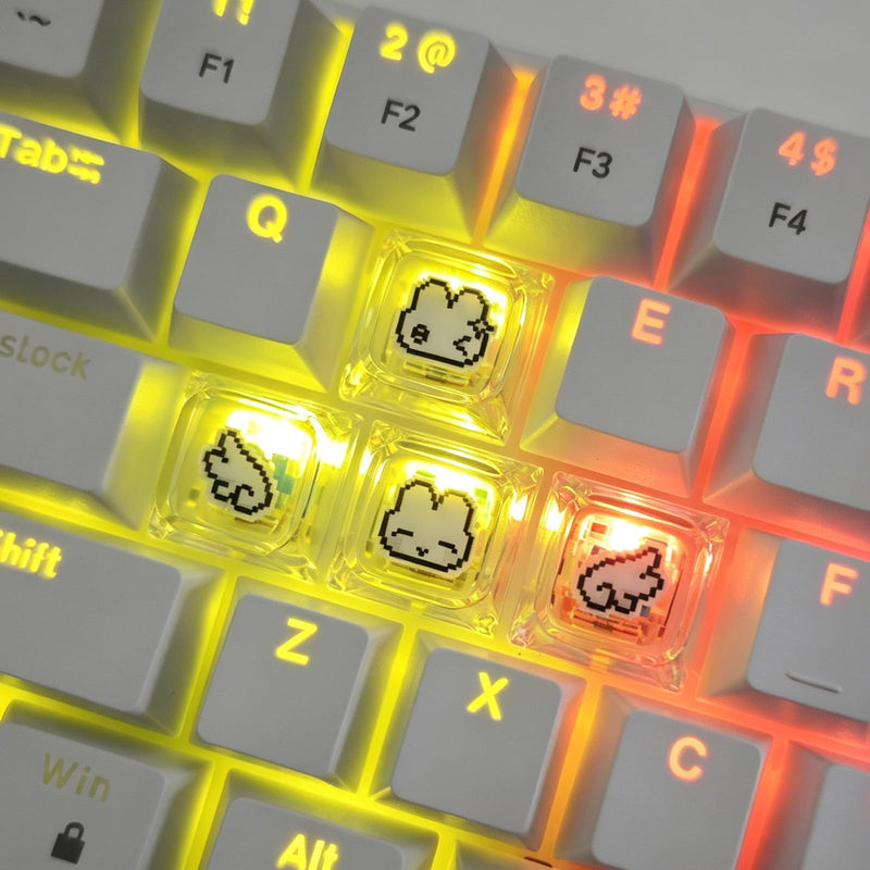 4Keys Cute Pixel Rabbit Keycap Custom Transparent Personalised Cartoon DIY Supplement Keycaps for Cherry MX Switch Mechanical Keyboard Transparent Rabbit