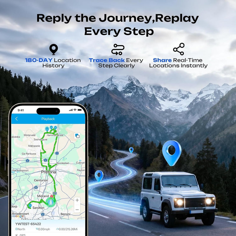 CXK GPS Tracker for Vehicles 4G LTE Global Tracker Device for Vehicles | 180-Day Standby Life Real-Time Alerts Car Tracker, 6-Month Route History, Strong Magnet, IP65 Waterproof, Subscription Needed Black