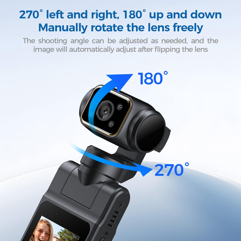 Pocket Body Camera with Audio & Video Recording Vlogging Camera | Portable Video Recorder with 180° Rotating Lens Handheld POV Cameras with Night Vision for Sport/Outdoor/Riding