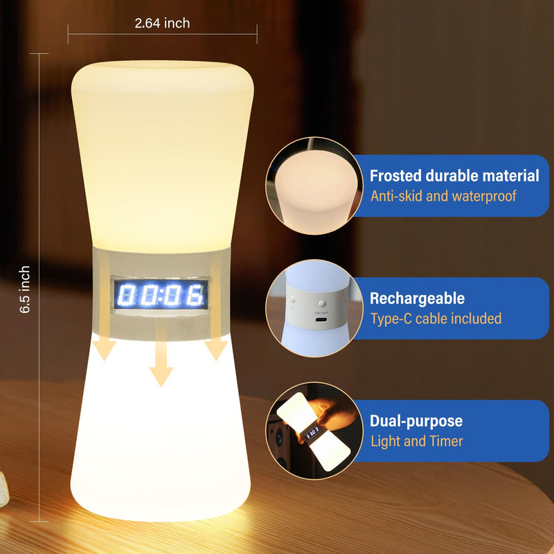 LED Visual Timer Hourglass - Rechargeable Digital Countdown ADHD Timer for Kids & Adults (1-99 Mins Adjustable), Time Flow Simulation with Time Management for Classroom,Kitchen,Room,Home (Warm-White) Warm-white