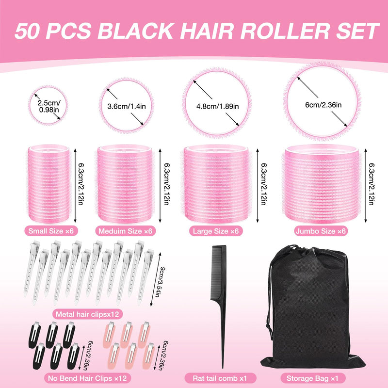  [AUSTRALIA] - Hair Rollers with Clips 50PCS, Rollers for Hair Volume 4 Sizes (60/48/36/25mm) with 24 Clips, Large Hair Curlers Rollers for Long, Medium, Short, Thick & Fine Hair Lift & DIY Styling 1 count (Pack of 50)