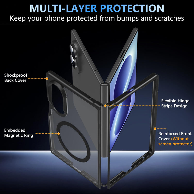 Hensinple Magnetic for Z Fold 8 Case,Samsung Galaxy Z Fold 8 Case[Fit for Mag-Safe ] Translucent Matte Military Grade Rugged Protection Shockproof Protective Hard Phone Case,Black Z Fold 8-Black Samsung Z Fold 8