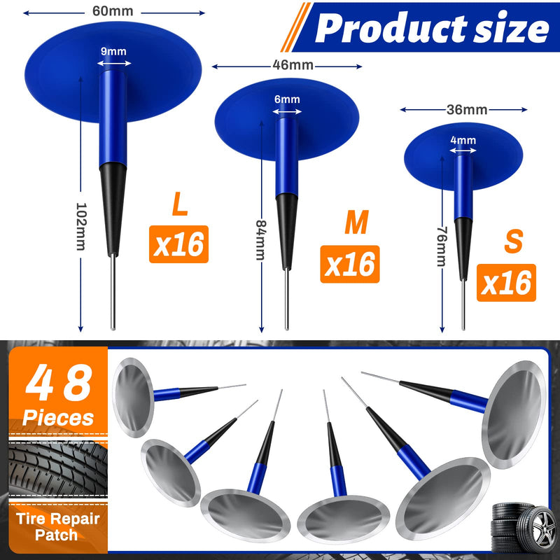 Frienda 48 Pcs Tire Patches Kit Rubber Tire Repair Patch Mushroom Plug Kit Rubber Puncture Repair Plug for Car Motorcycle Truck Bus 1/6" x 1 3/8", 1/4" x 1 3/4" and 3/8" x 2 3/8"