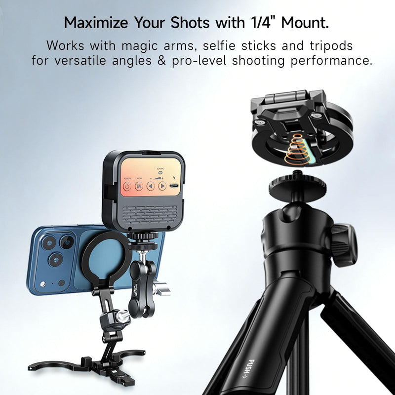 COBONE XJ-30 MagSafe Compatible Magnetic Phone Tripod, Aluminum 0.63" Slim 2.54oz Lightweight Foldable Stand with 1/4" Screw & Hook, Dual-Sided Magnet, for iPhone 17-12 & Android (Black) Black