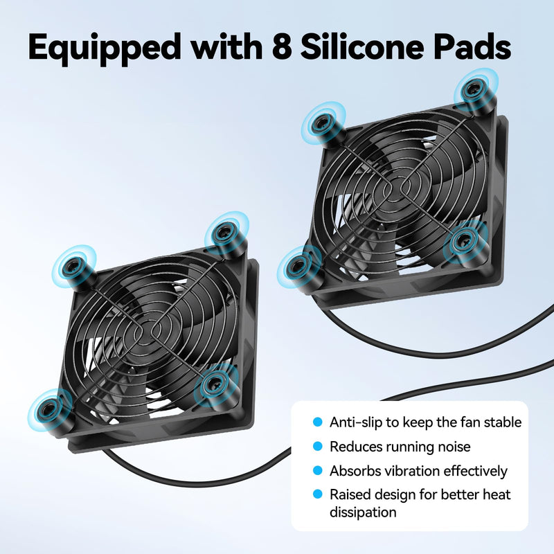 ELUTENG 120mm Double USB Fan with 8 Shock Absorbent Feet Dual USB Computer Fans 3 Adjustable Speeds Quiet PC Cabinet Cooling for Router, Receiver, TV Box, DVR, Xbox, PS6, PS5, Cabinet