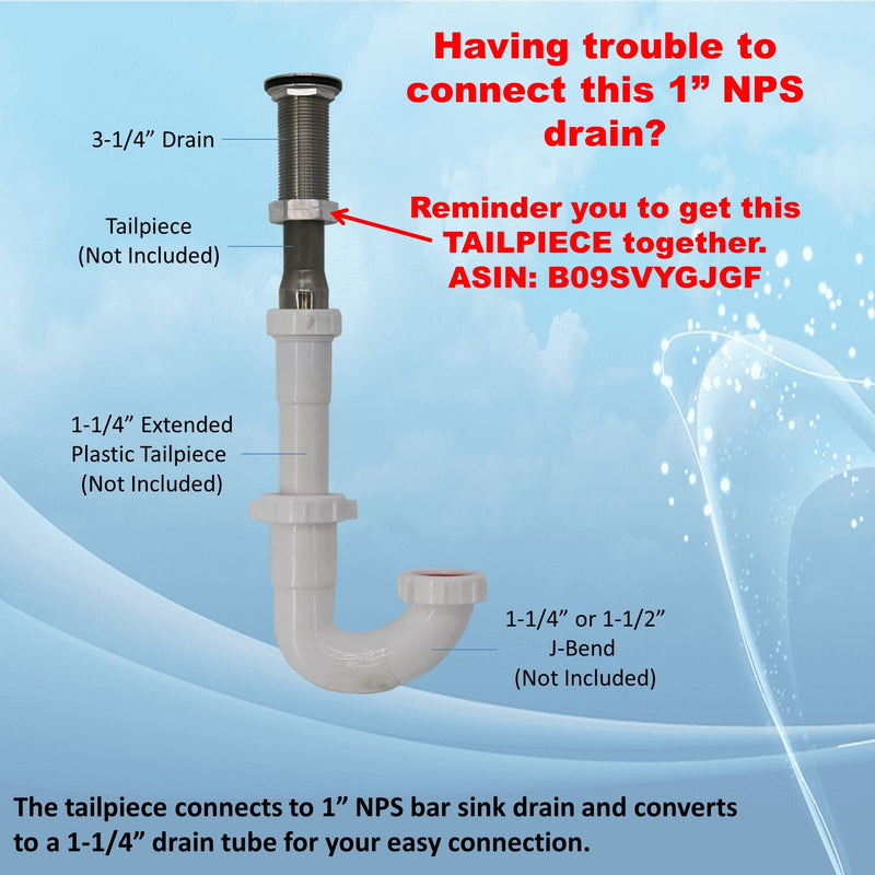 Leyso Stainless Steel Bar Sink Drain 1” Nominal Pipe Size 1" NPS Thread for 1-3/8" Sink Opening (3-1/4" Length Stainless Steel) 3-1/4" Stainless Steel