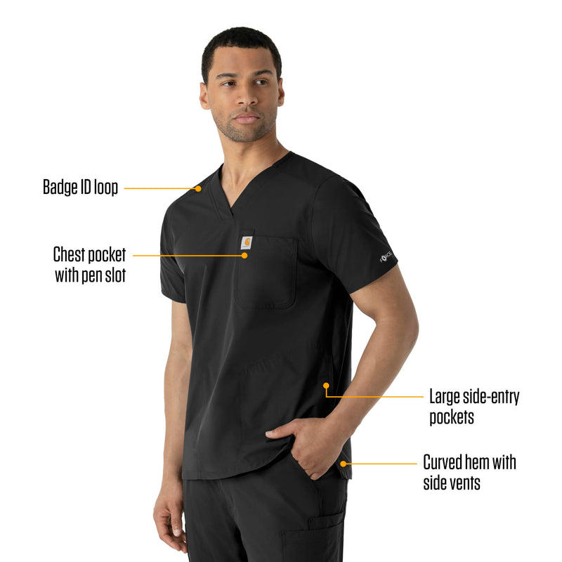 Carhartt Scrubs C16113 Force® Modern Fit V-Neck Top Large Black