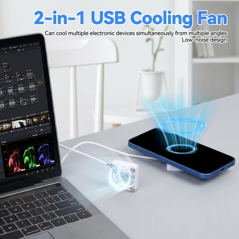 aceyoon 40mm USB Dual Fan, 3 Speed Adjustable (4000/4700/5500 RPM) Mini USB Fan with Painted Metal Grille, Portable PC Cooler for Laptop, Router, Game Console, White