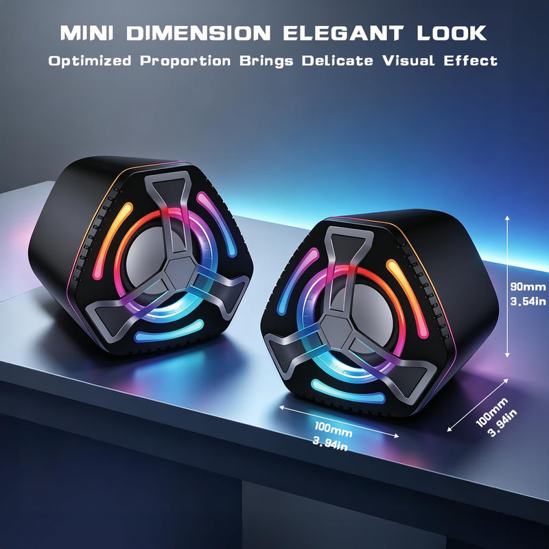 Computer Speakers, 7-Color RGB Lights, Headphone Jack, Enhanced Bass & Volume Control, USB Powered Gaming Speakers for Laptop, Monitor, PC, Tablet and Phone