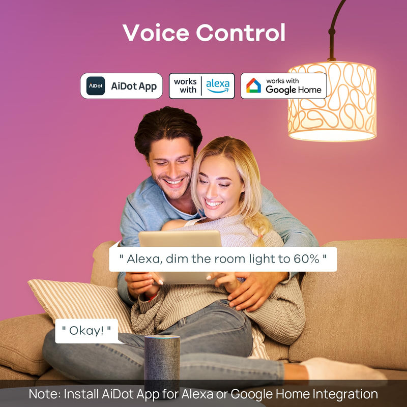 Linkind Smart Light Bulbs, Smart Bulb that Work with Alexa, Google Home, AiDot, LED Light Bulbs Color Changing RGBTW, 104 Preset Scene, Music Sync, Dotis, A19 E26 2.4G WiFi Bluetooth 60W 800LM, 4Pack 4 Count(Pack of 1)