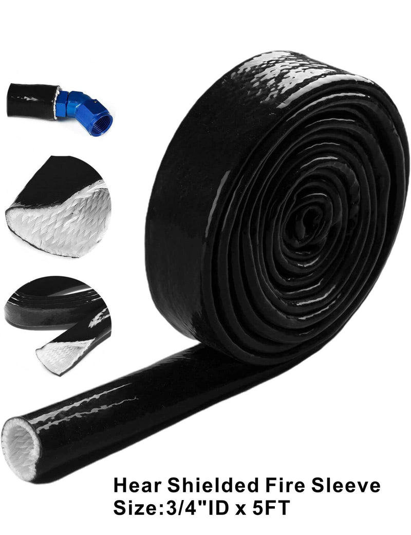 3/4"(19.05mm) ID Fire Sleeve Heat Sleeve Heat Shielded Fire Thermo Armor Silicone Coated Fiberglass for Automotive Hose Lines & Electrical Wiring,5 Feet(Black) Black 3/4" ID*5FT