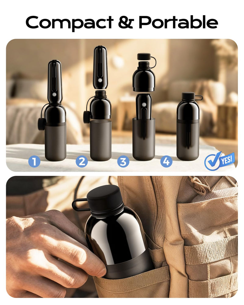 ESSAGER Portable Bidet for Travel, Foldable & Rechargeable Handheld Sprayer–Waterproof with 2 Pressure Modes, 350ml Expandable Bottle for Women, Men, Baby, Postpartum & Personal Hygiene(Black) Black