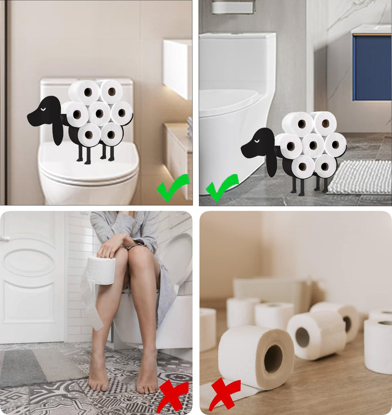 Dog Toilet Tissue Holder,Animal Paper Holders,Decorative Metal Papers Holder,Funny Toilet Animal Storage for Bathrooms,Bathroom Paper Organizer for Extra 8 Rolls Stand & Wall Mounted Art Decor S Dog