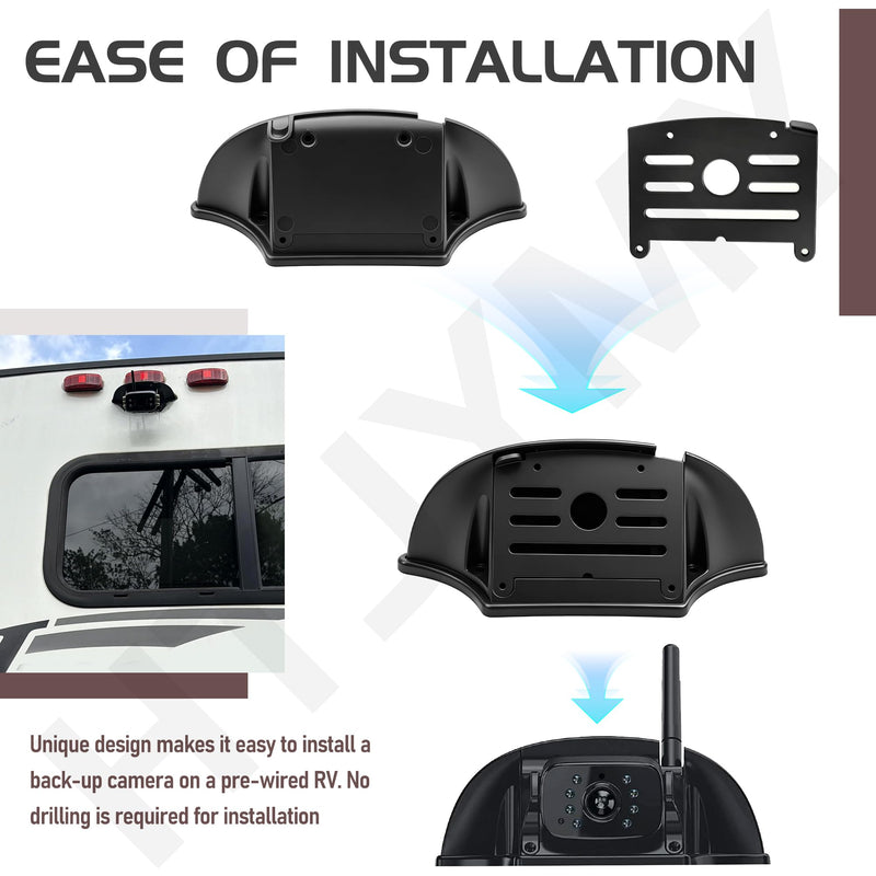 Universal Backup Camera Bracket Adapter & FRCBRKT-BL Mounting Bracket | for Fu-rrion Pre-Wired Mount Pre-Install Mounting Kit for RVs Camper 5th Wheel Trailer, w/ Pig Tail Wire Plug