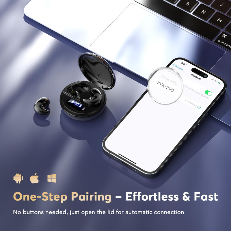 Sleep Earbuds for Side Sleepers, Invisible Flat Bluetooth Sleeping Earbuds, Zero Pressure White Noise Sleep Headphones, No Lights or Alerts, Tiny Hidden Earbuds for All Night Undisturbed Sleep Jet Black