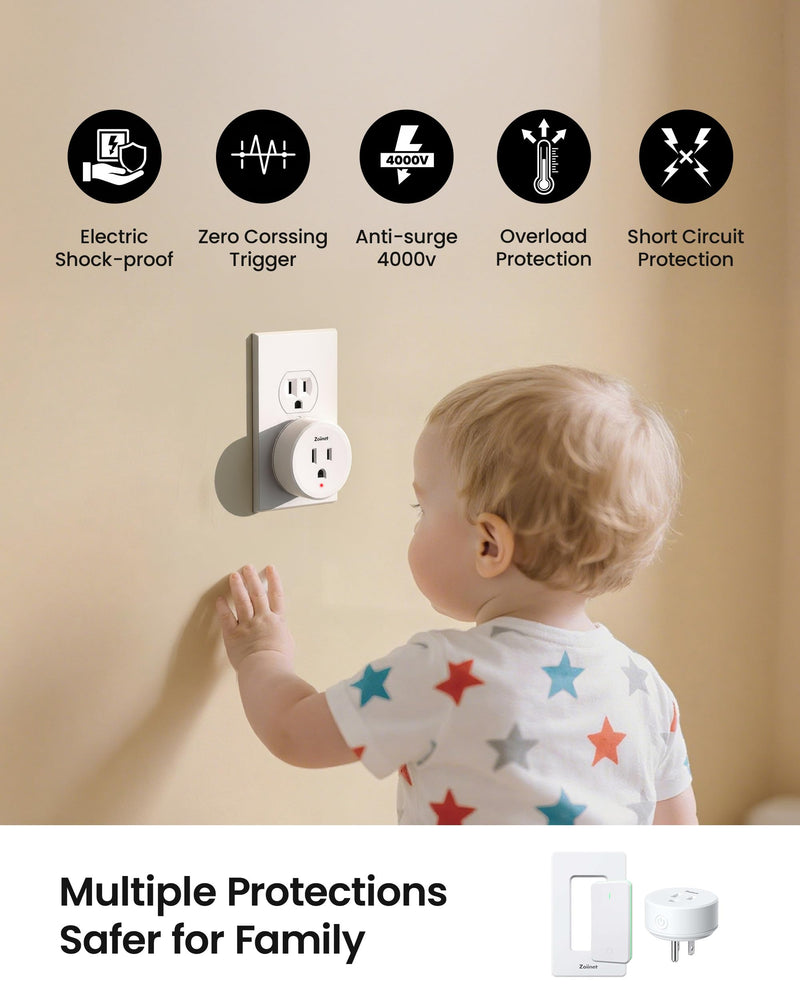 Zoiinet Remote Control Outlet Plug Switch, Buckle Design & Removable Wireless Light Switch, No Wiring Needed, 300 ft, 15A/1500W, Programmable, for Household Appliances(2 Pack) 1 Switch 2 Outlets