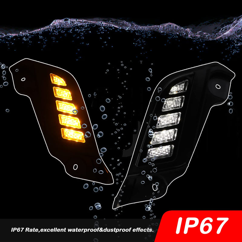 Switchback White/Amber Front Side Marker Headlight Daytime Running Lamp Sequential Flash Turn Signal Feature Compatible with Toyota Tacoma Truck 2012-2015 Replacement Bumper Accessories Tacoma Grille Light12-15