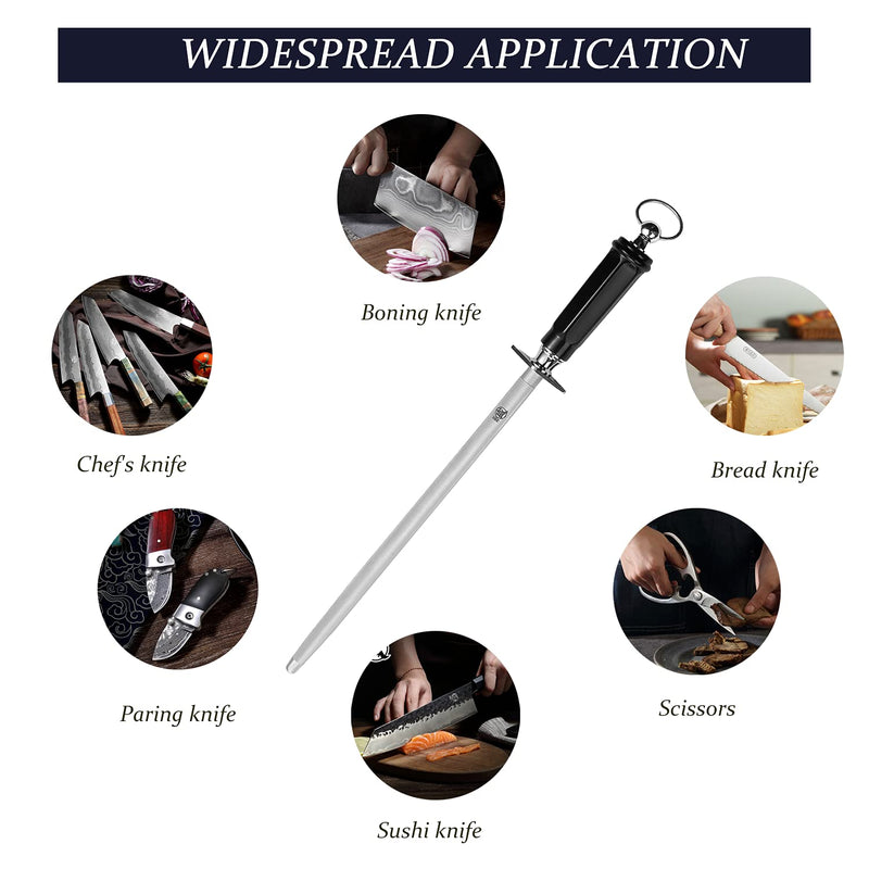 MITSUMOTO SAKARI 10 inch Japanese Honing Steel - Flat Diamond Knife Sharpening Rod, Professional High Carbon Sharpener with ABS Handle & Powerful Magnet Flat Sharpening Rod