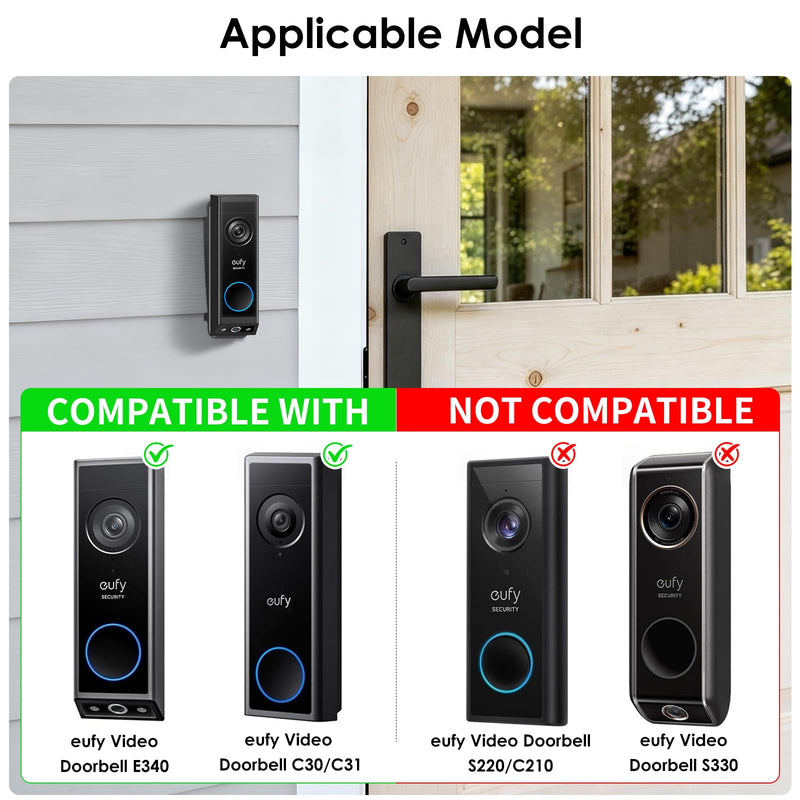 Vinyl Siding Mount for Eufy Doorbell Camera E340/C30/C31,Adjustable Angle Doorbell Wedge Corner Mounting Bracket Kit for Eufy E340,Camera Mount Solve Siding Tilt Problem(4" Standard Vinyl Siding Only)