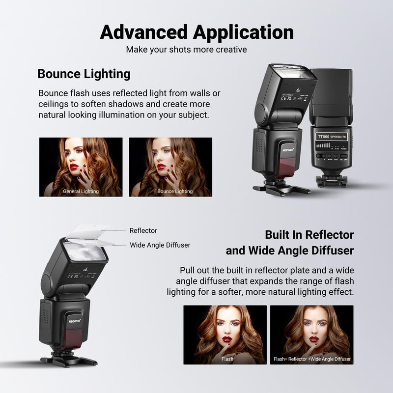 NEEWER TT560 Camera Flash Speedlite Compatible with Canon Sony Nikon Panasonic Fuji DSLR with Universal Single Contact Hot Shoe Mount, Speedlight Compatible with Sony ZV1, NOT for ZV-1F, No TTL