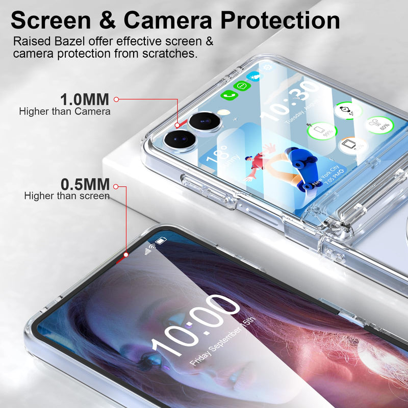 Designed for Z Flip 8 Case Clear Magnetic with Kickstand Hinge Protection | Compatible with MagSafe Slim Protective Phone Case with Screen Protector Plating Cover for Samsung Galaxy Z Flip 8 Clear B