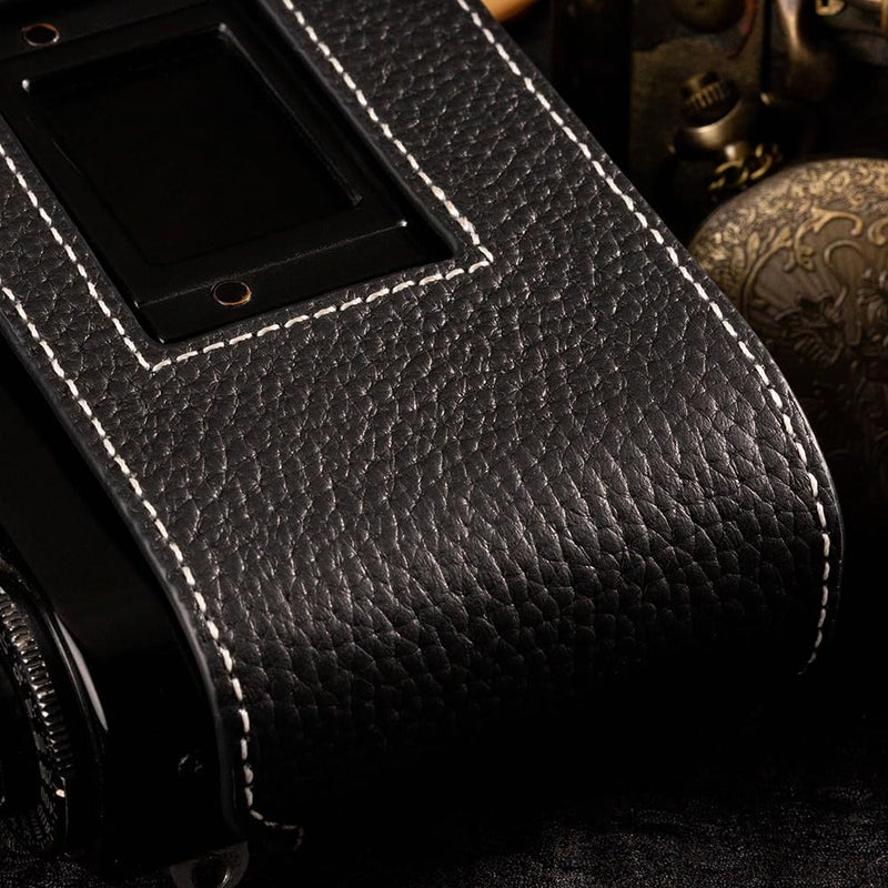 A1 Case New AE-1 case Handmade Genuine Leather Camera Protective Half Camera case, for Canon A-1 New AE-1 (Black-white line) Black-white line