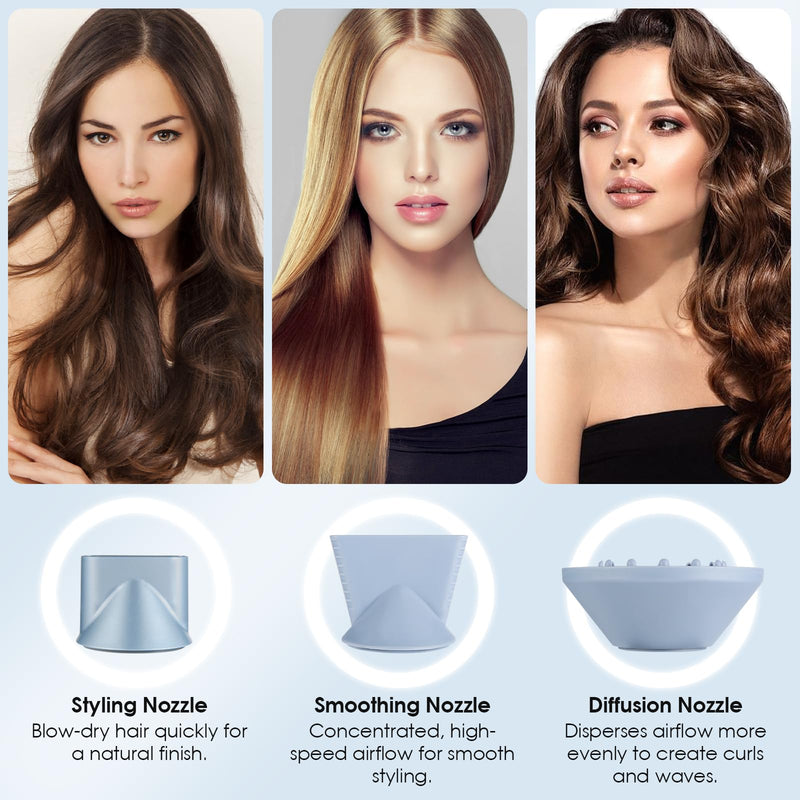  [AUSTRALIA] - YASHE Hair Dryer, 110,000 RPM High-Speed Brushless Motor, Low Noise Fast Drying 22m/s, Hairdryers for Women & Men, 1 Diffuser and 2 Concentrator, Negative Ionic Blow Dryer for Salon Home Travel Light Blue