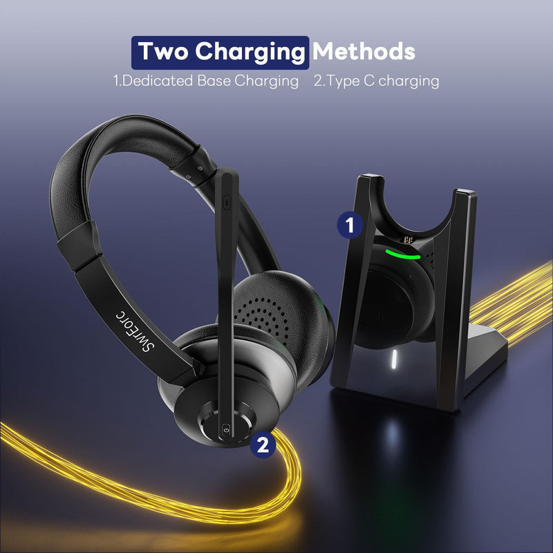 Bluetooth Headset, Wireless Headset with Mic for Work, Advanced AI Noise Cancelling Microphone (Clear Calls & Mic Mute), Bluetooth 5.3, USB Dongle, Headphones with Mic, for PC/Zoom/Office Black