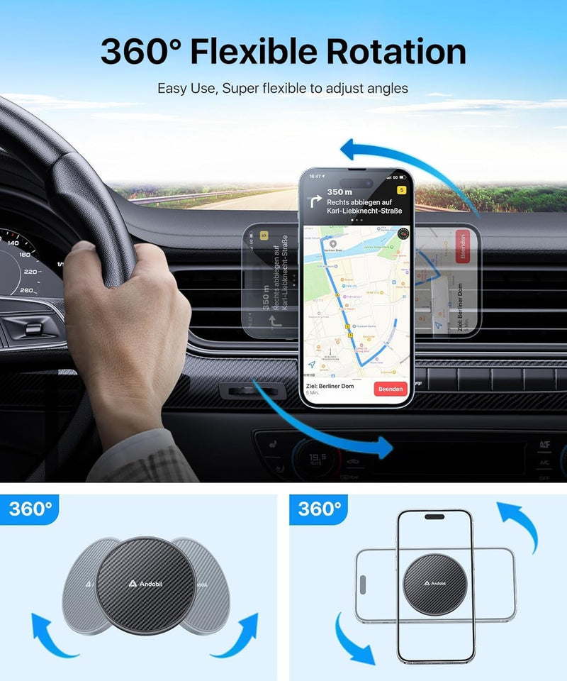 andobil for MagSafe Car Mount [20xN55 Strongest Magnet] Magnetic Phone Holder for Car Vent Stable Metal Clip 360 Adjustable Magnetic Car Phone Holder Mount for iPhone 17 Pro Max 16 15 14 13 Plus Mini