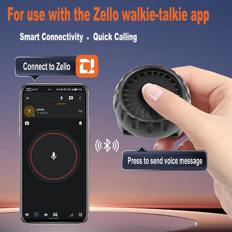 Bluetooth Wireless PTT Push-to-Talk Button, IP67 Waterproof PTT Button Switch for Zello & PoC Apps, Hands-Free Walkie Talkie Button for Android iOS, Car Motorcycle Cycling