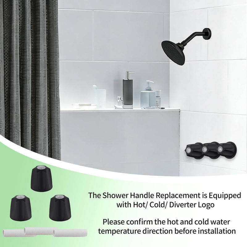 39619 Bathtub Shower Handle Remodel/Rebuild Trim Kit, Shower Knob 3 Piece for Price Pfister Verve Faucets, Includes 12H-2H, 12H-2C, 12H-18D Stems and Tubs knob Handle and Flange Base (Matte Black) Matte Black