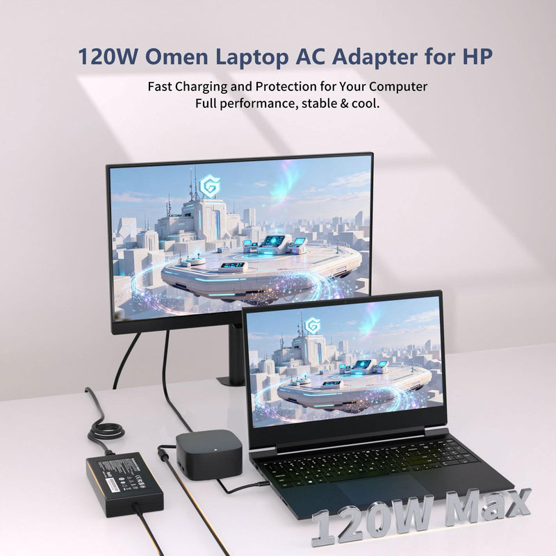 120W Laptop Charger for HP Docking Station Power Cord G5 USB-C/A Universal Dock G2 5TW13AA Envy 15 17 Series Omen 15-5000 5100 5200 710415-001 L41856-001 Power Supply-4.5 * 3.0mm