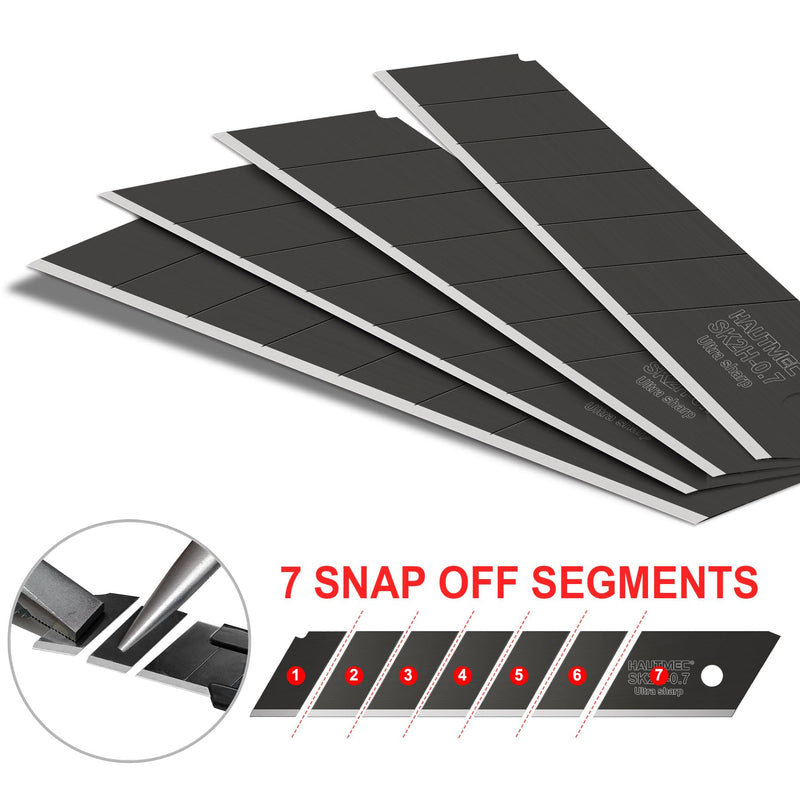 HAUTMEC 40PCS 25mm SK2H Ultra Sharp Snap Off Blades, 4 Pack Professional Retractable Black Replacement Blades, SK2H Material Heavy Duty Blades, for Industrial or Construction Applications HT0082-40PC Universal 40pc