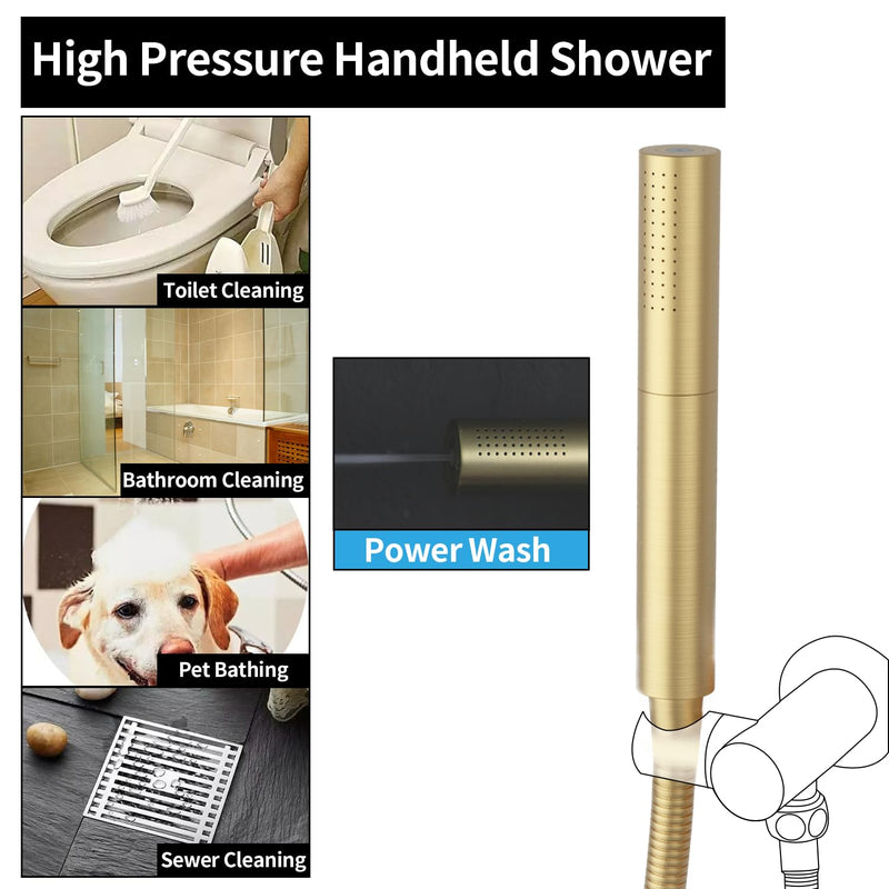 AYIVG Brushed Gold Finish Round Brass 2 In 1 Function High Pressure Handheld Shower Head Sprayer Hand Shower Wand with 59 Inch Hose For Bathroom Shower System