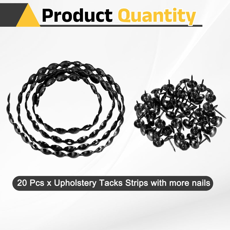 uxcell Upholstery Nailhead Trim, 20 Meters Glossy Upholstery Tacks Strips, Decorative Nail Trims with Nails for Sofa Headboard, Chair DIY Furniture Accessory (11mm Black)