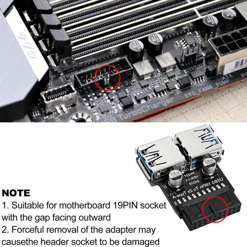 USB 3.0 19 20 Pin to Dual USB 3.0 Female A Port Splitter Adapter Internal Vertical 5Gbps Expansion Converter for Desktop PC Case Internal Dongle U Shield Front Interface