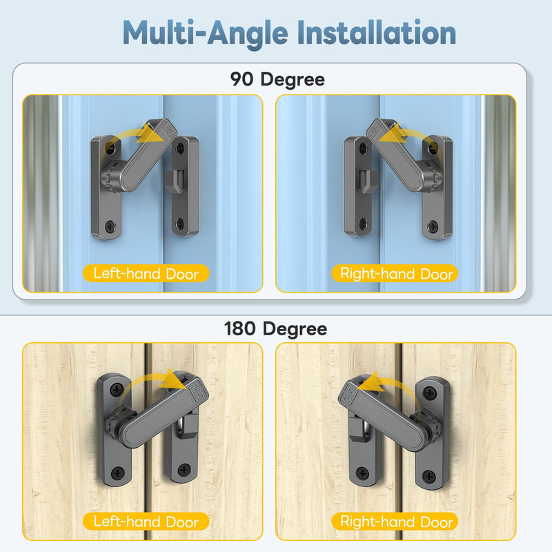 90/180 Degree Sliding Barn Door Lock, Adjustable Zinc Alloy Security Door Locks and Latches for Closets, Windows, Liquor Cabinets, Garden/Fence/Shed/Wooden Gate (Grey-2PCS) Grey-2PCS