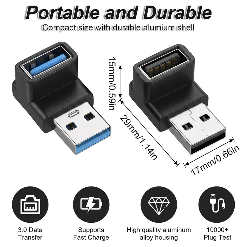 2Pcs 90 Degree USB 3.1 Adapter Right Angle USB A Male to Female Up and Down | USB Coupler Adapters OTG Connector 10Gbps Data Transfer for Laptop Mouse Keyboard USB A Charger