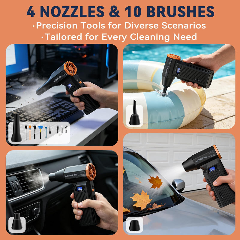 Electric Air Duster - 150000RPM Rechargeable Cordless Compressed Air Duster | 4-Gear Adjustable Mini Turbo Blower, Brushless Motor, PC Dust Cleaner with LED, Portable, For Computer Keyboard Car Outdoor