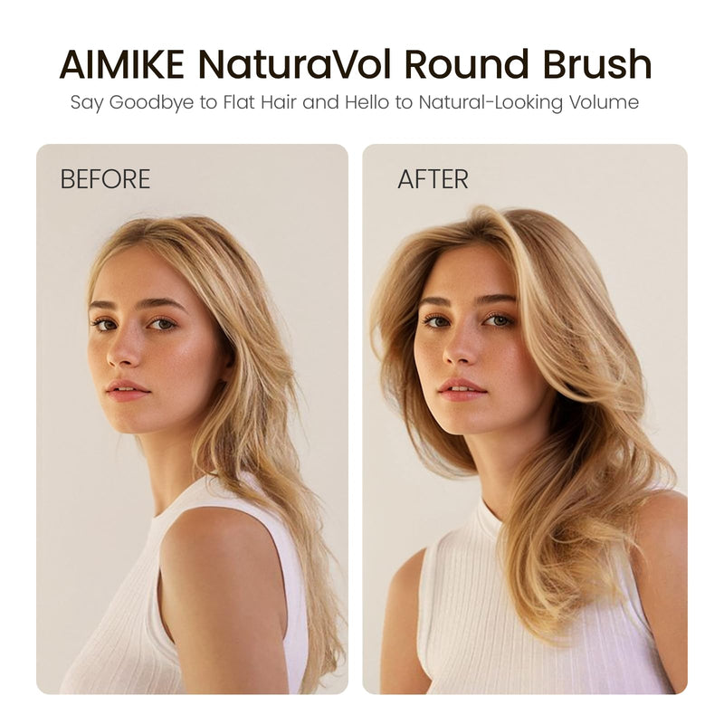  [AUSTRALIA] - AIMIKE Round Brush for Blow Out, NaturaVol Medium Round Hair Brush for Fine Hair with Nano Thermal Ceramic Tech, for Blow Drying & Styling, Adds Volume & Smoothness (43mm Barrel, 63mm Bristle) 43mm,63mm with Bristles