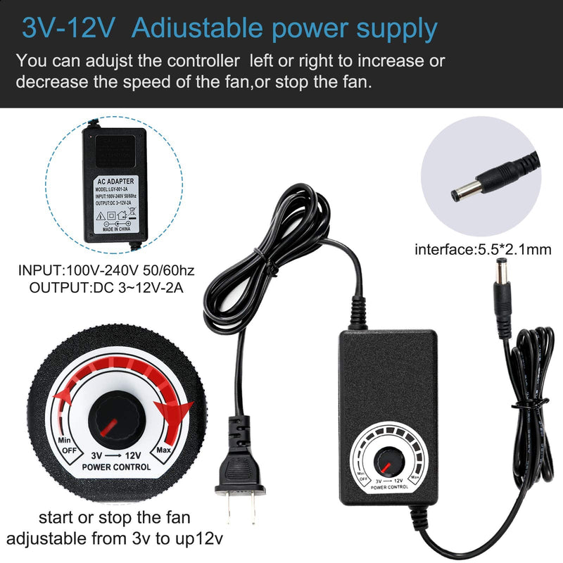 120mm 110V 115V 120V AC Powered Fan with Speed Controller DC 3V to 12V, for Router Receiver DVR PlayStation Xbox Component Cooling