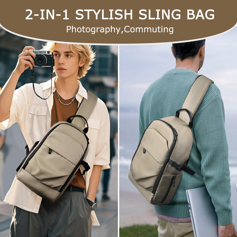 TAAOKA Camera Sling Bag, DSLR/SLR/Mirrorless Camera Backpack Case Shockproof Photography Backpack with Tripod Holder & Removable Modular Inserts Compatible with Canon/Nikon/Sony/Fuji Coffee Medium 9.06 x 5.12 x 15.16 inches