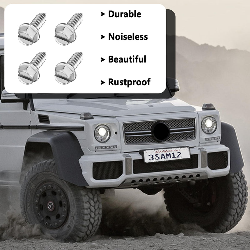 4PCS License Plate Screws,Heavy Duty License Plate Screw Kit Silver License Plate Bolts,Universal Licenses Plates Security Screws Licenses Plates Fasteners for Car SUV Truck (4PCS, Silver) 4PCS, Silver