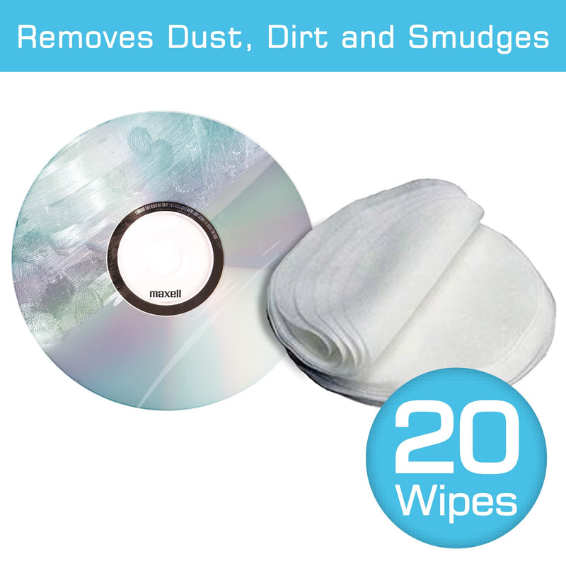 Maxell CD & DVD Quick Wipes, Remove Dirt, dust, and smudges, Great for DVDs, CDs, Playstation Discs, and Xbox Discs, 20PK (190511)