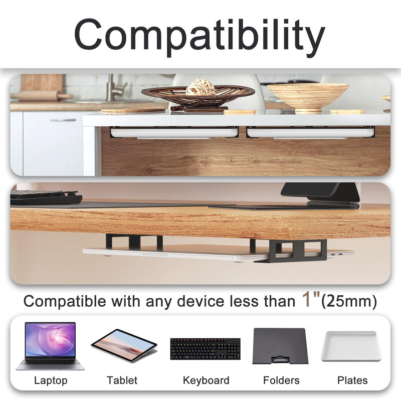 Joythink Universal Under Desk Metal Laptop Mount Laptop Holder Tray with Anti-Scratch Under Table Hidden Docking Station Holder Silicone Under Desk Mount for Laptop Keyboard Tablet Kitchen 3 PCS