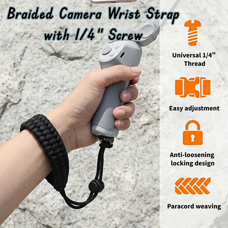 Btolin Camera Wrist Strap 1/4" Screw Quick Release, Adjustable Nylon Anti-Drop Tether for DSLR Mirrorless Action Camera Gimbal Selfie Stick 360, Lightweight 33g with Cushion Pad