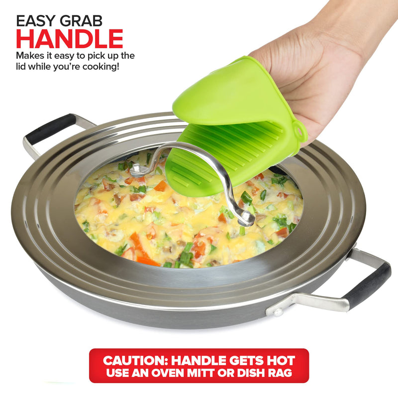 Modern Innovations Universal Lid with Tempered Glass Top for Pots & Pans, Fits 8.25, 9, 10, 11, and 12 Inch Cookware - Large Replacement Frying Pan Cover, Cast Iron Skillet Lids - Stainless Steel 1